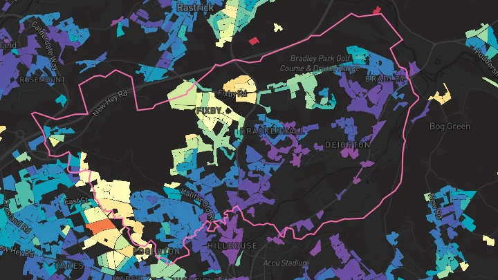 House price heatmap showing property values across Huddersfield