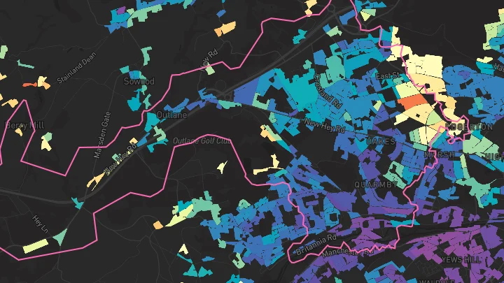 House price heatmap showing property values across Huddersfield