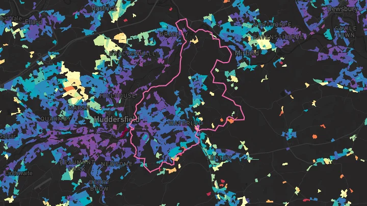 House price heatmap showing property values across Huddersfield