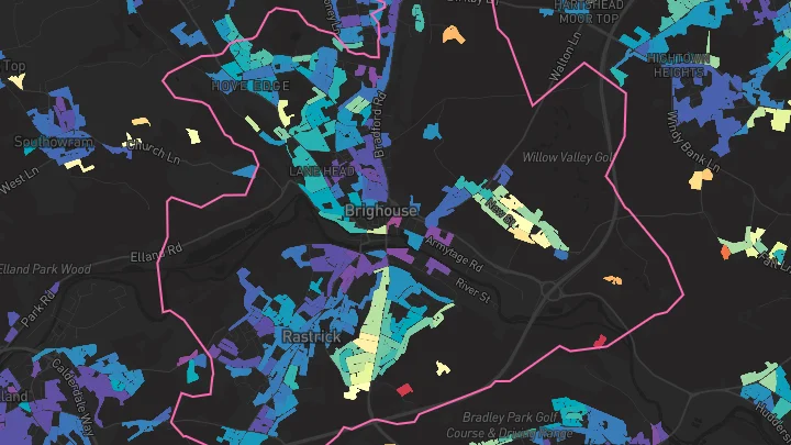 House price heatmap showing property values across Brighouse