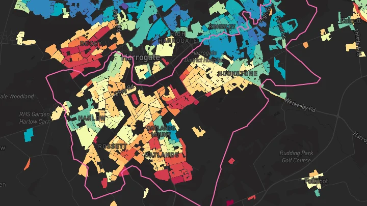 House price heatmap showing property values across Harrogate