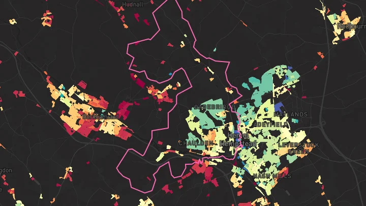 House price heatmap showing property values across Hemel Hempstead