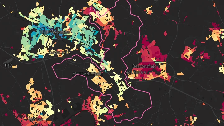 House price heatmap showing property values across Wooburn Green