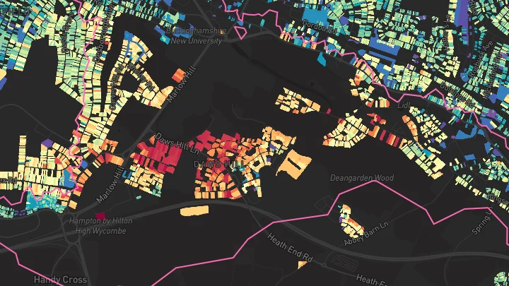 House price heatmap showing property values across High Wycombe