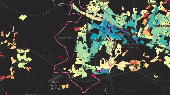 House price heatmap showing property values across High Wycombe