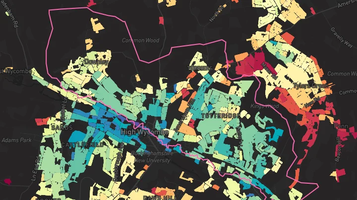 House price heatmap showing property values across High Wycombe
