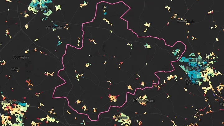 House price heatmap showing property values across Long Crendon