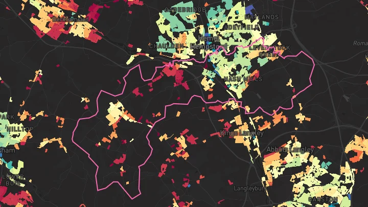 House price heatmap showing property values across Hemel Hempstead