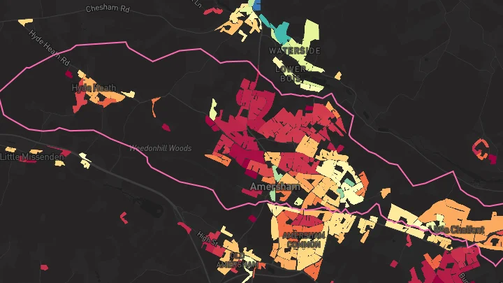House price heatmap showing property values across Amersham
