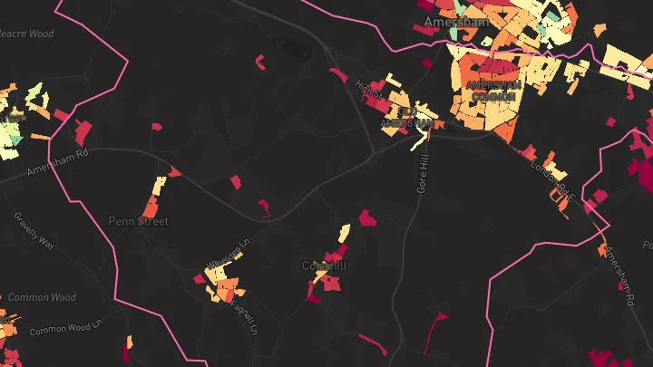 House price heatmap showing property values across Amersham