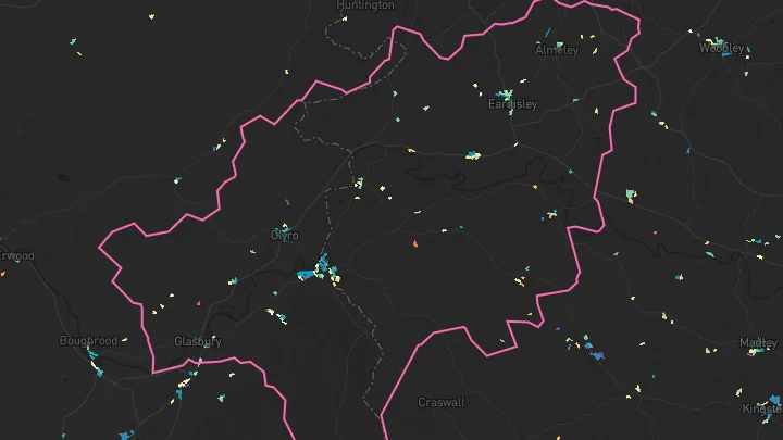 House price heatmap showing property values across Hay On Wye