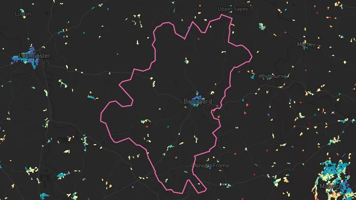 House price heatmap showing property values across Bromyard