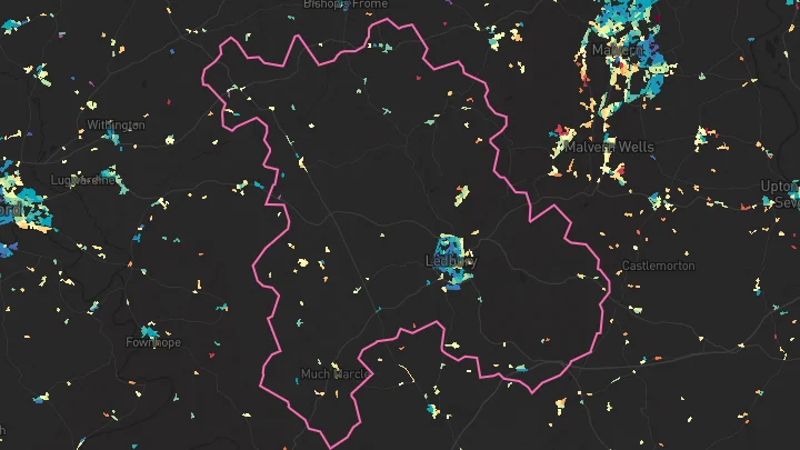 House price heatmap showing property values across Ledbury