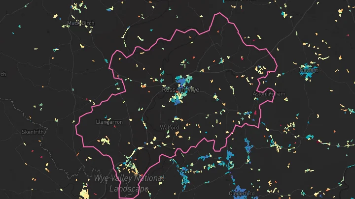 House price heatmap showing property values across Ross-On-Wye