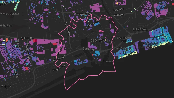 House price heatmap showing property values across Hull