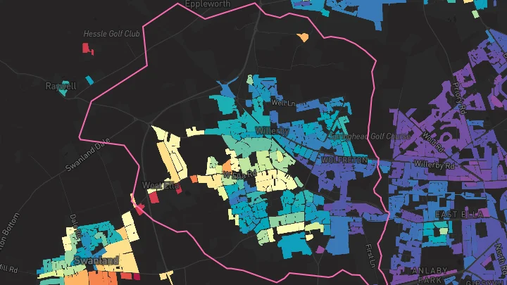 House price heatmap showing property values across Willerby