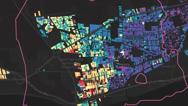 House price heatmap showing property values across Hessle