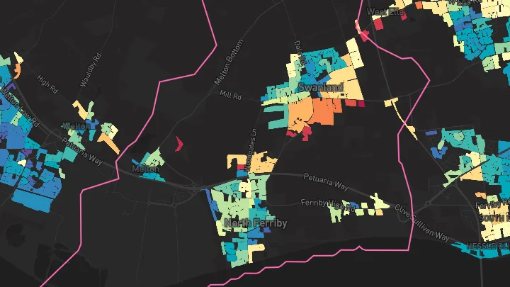 House price heatmap showing property values across Swanland
