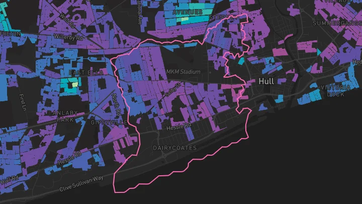 House price heatmap showing property values across Hull