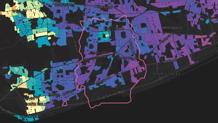 House price heatmap showing property values across Hull