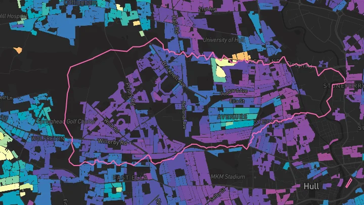 House price heatmap showing property values across Hull