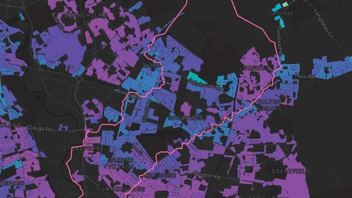 House price heatmap showing property values across Hull