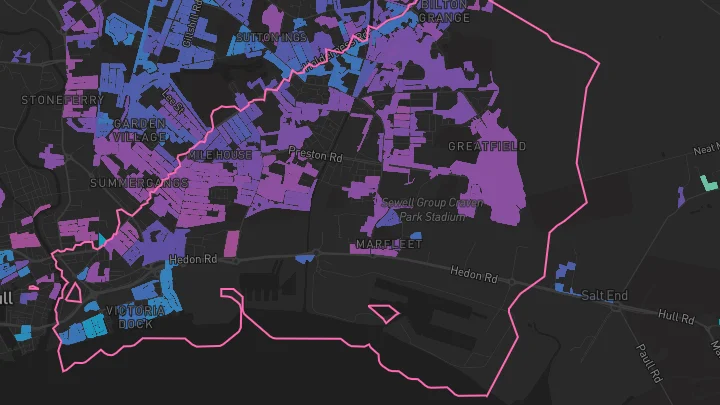 House price heatmap showing property values across Hull