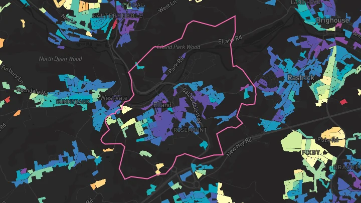 House price heatmap showing property values across Elland