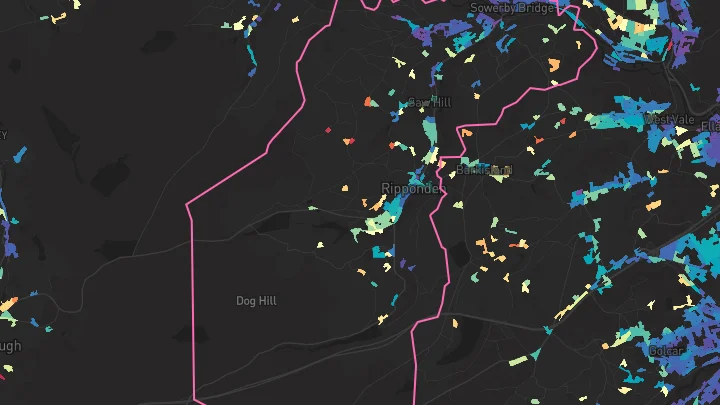 House price heatmap showing property values across Sowerby Bridge