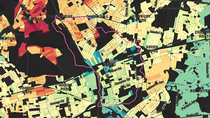 House price heatmap showing property values across Ilford