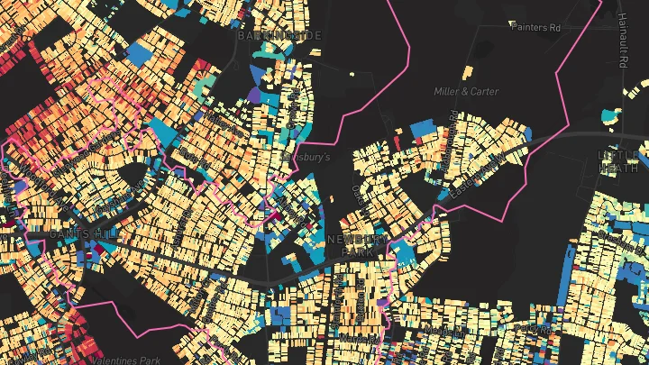 House price heatmap showing property values across Ilford