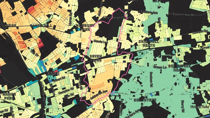 House price heatmap showing property values across Ilford