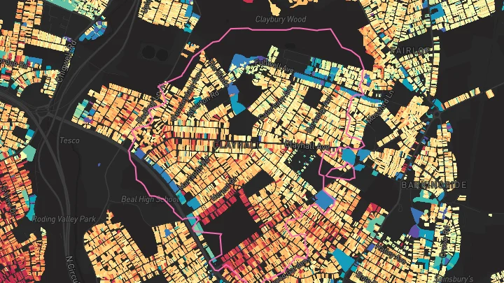 House price heatmap showing property values across Ilford