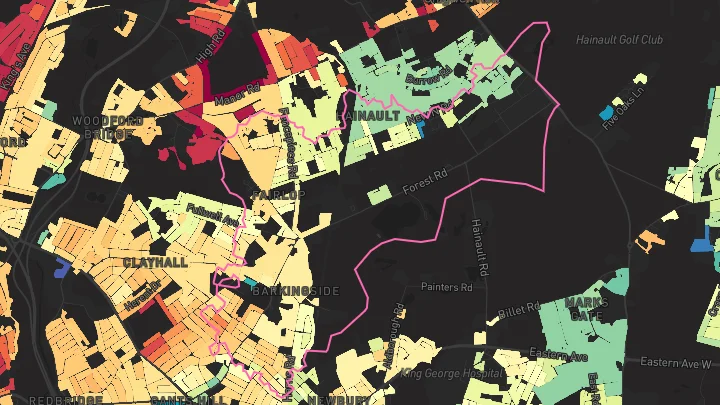 House price heatmap showing property values across Ilford