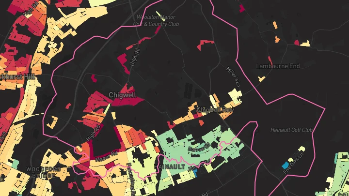 House price heatmap showing property values across Chigwell