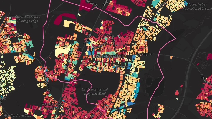 House price heatmap showing property values across Buckhurst Hill
