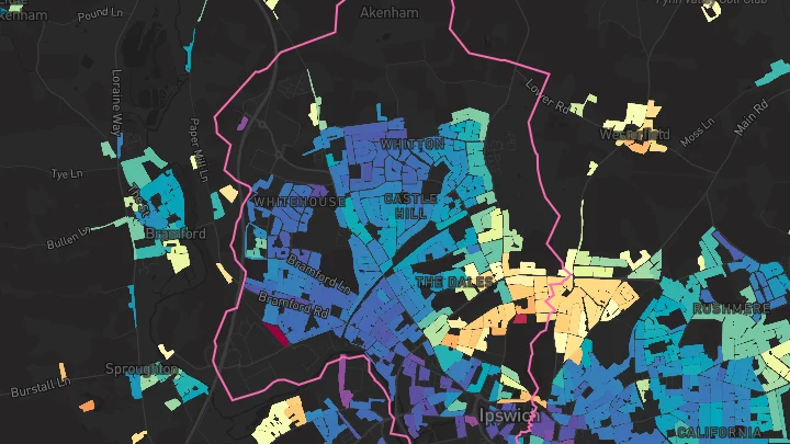 House price heatmap showing property values across Ipswich