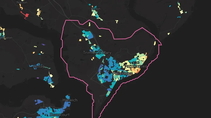 House price heatmap showing property values across Felixstowe