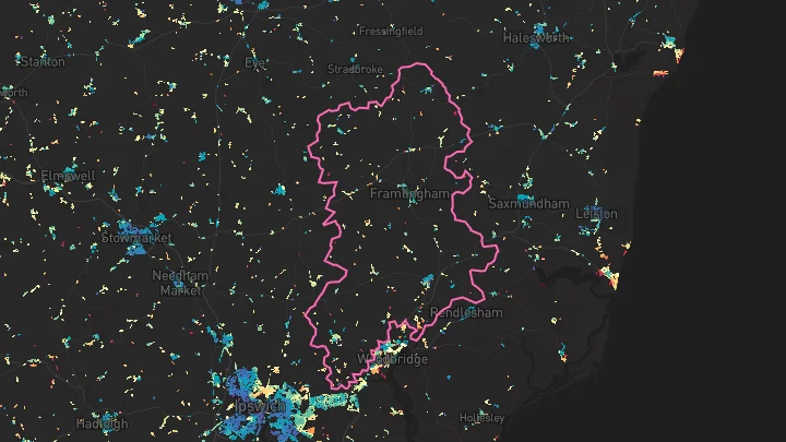 House price heatmap showing property values across Framlingham