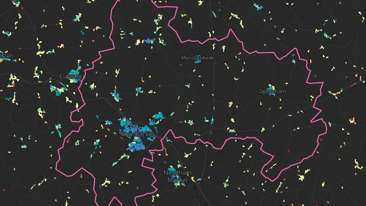 House price heatmap showing property values across Stowmarket