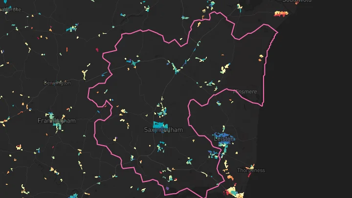 House price heatmap showing property values across Saxmundham