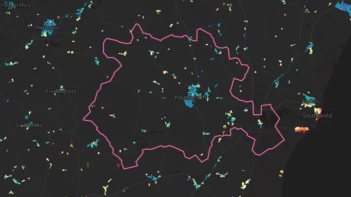 House price heatmap showing property values across Halesworth