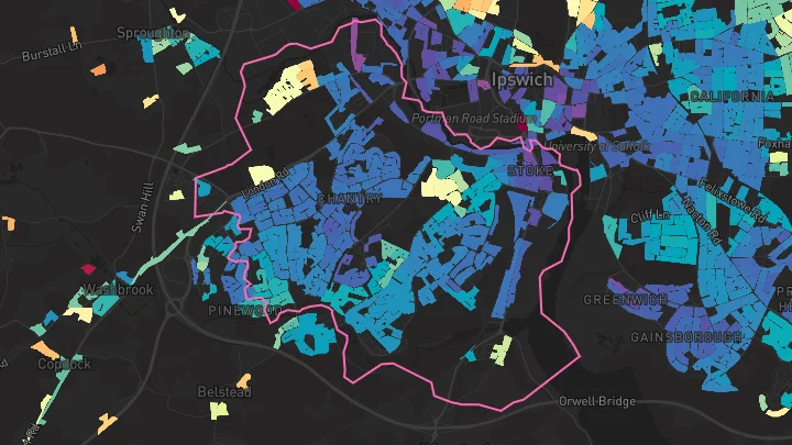 House price heatmap showing property values across Ipswich