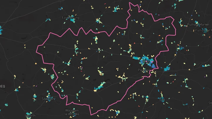 House price heatmap showing property values across Diss