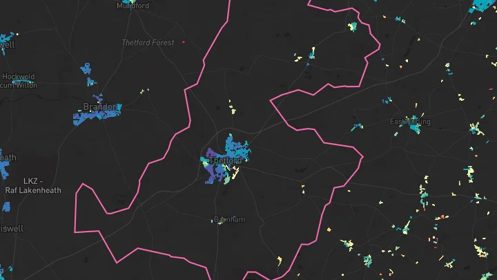 House price heatmap showing property values across Thetford