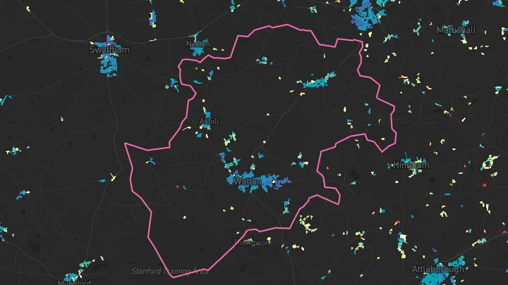 House price heatmap showing property values across Watton