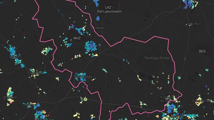 House price heatmap showing property values across Mildenhall