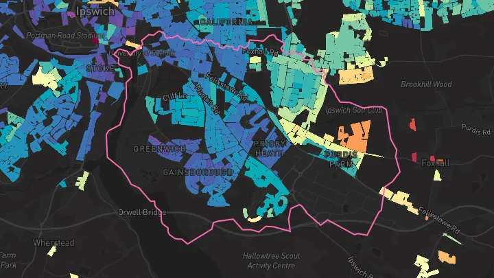 House price heatmap showing property values across Ipswich