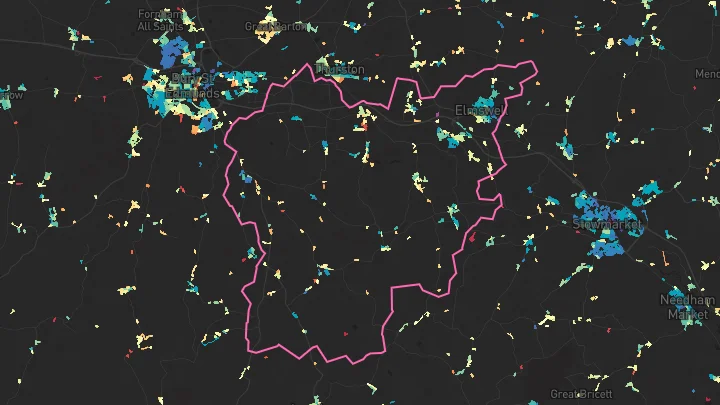 House price heatmap showing property values across Elmswell