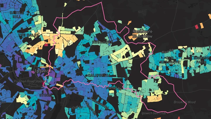 House price heatmap showing property values across Ipswich
